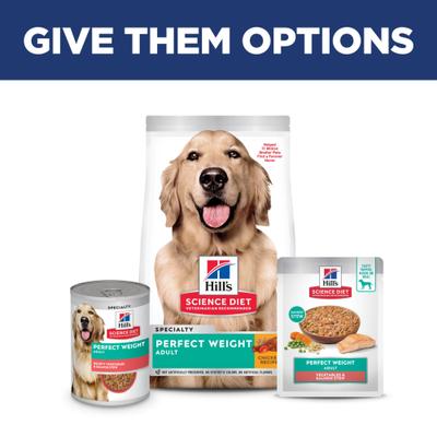 Show full view: Hill's Science Diet Adult Perfect Weight Management Vegetables & Salmon Stew Wet Dog Food, 2.8-oz pouch, case of 24 slide 10 of 12