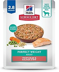 Hill's Science Diet Adult Perfect Weight Management Vegetables & Salmon Stew Wet Dog Food, 2.8-oz pouch, case of 24