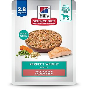 Hill's Science Diet Adult Perfect Weight Management Vegetables & Salmon Stew Wet Dog Food, 2.8-oz pouch, case of 24