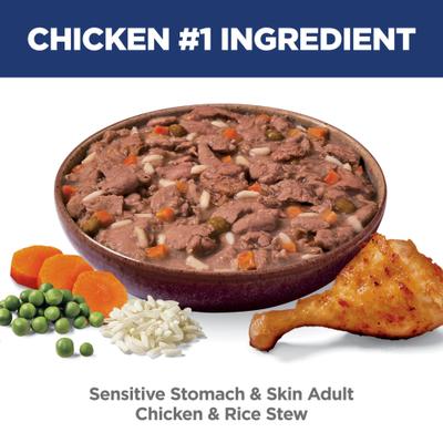Show full view: Hill's Science Diet Adult Sensitive Stomach & Sensitive Skin Chicken & Rice Stew Wet Dog Food, 2.8-oz pouch, case of 24 slide 5 of 12
