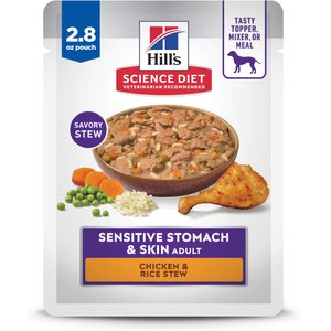 Hill's Science Diet Adult Sensitive Stomach & Sensitive Skin Chicken & Rice Stew Wet Dog Food, 2.8-oz pouch, case of 24