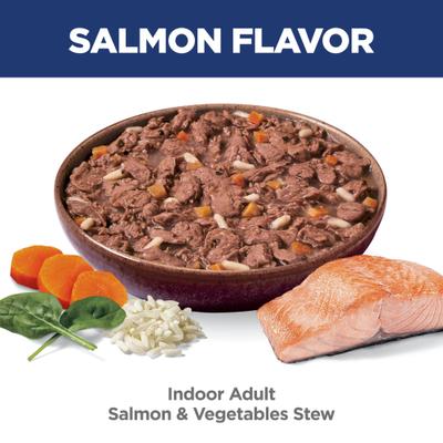Show full view: Hill's Science Diet Adult Indoor Salmon & Vegetables Stew Wet Cat Food, 2.8-oz pouch, case of 24 slide 5 of 12