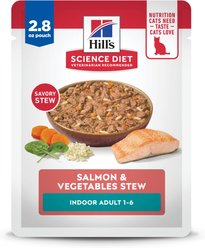 Hill's Science Diet Adult Indoor Salmon & Vegetables Stew Wet Cat Food, 2.8-oz pouch, case of 24