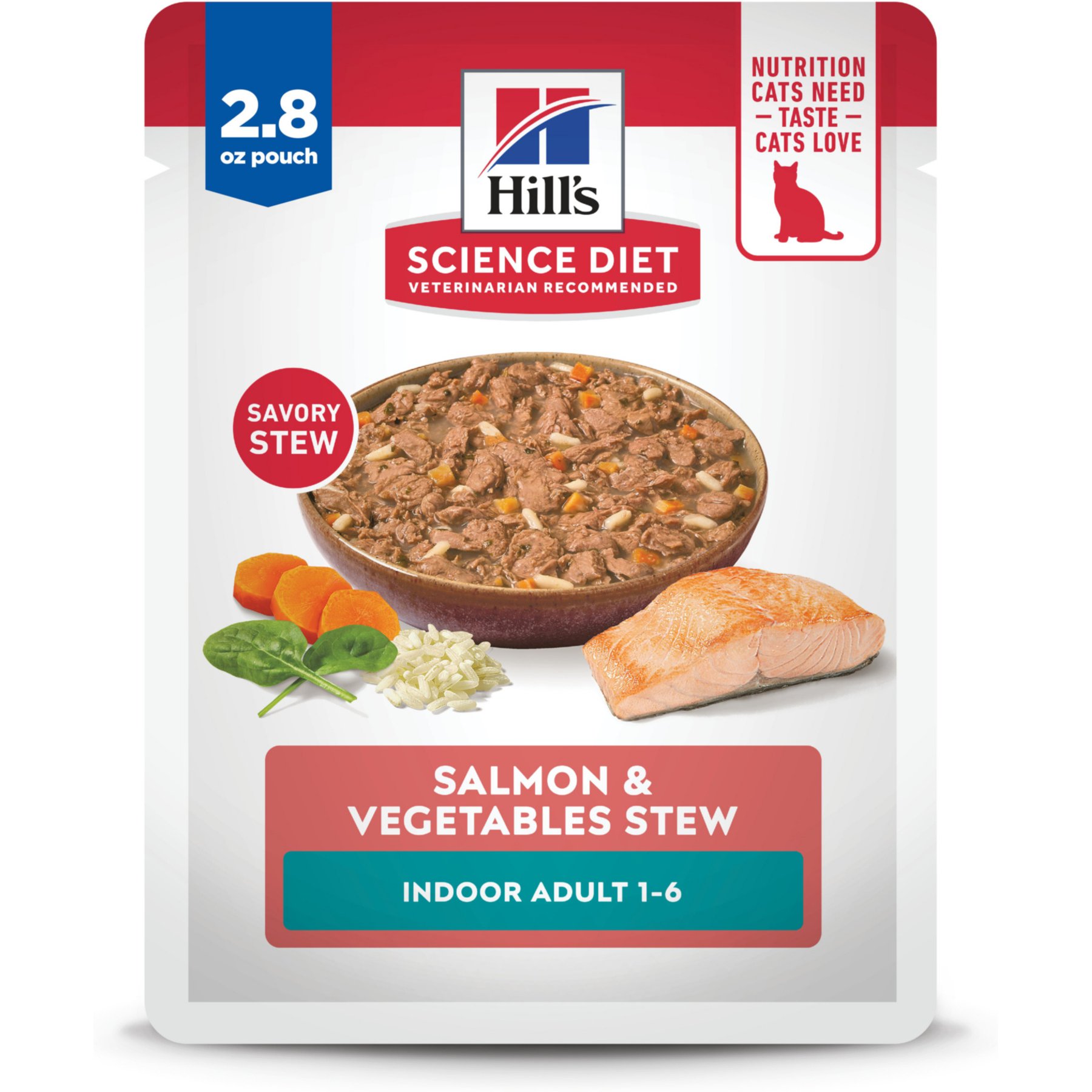 Hill's Science Diet Adult Indoor Salmon & Vegetables Stew Wet Cat Food, 2.8-oz pouch, case of 24