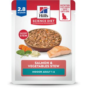Hill's Science Diet Adult Indoor Salmon & Vegetables Stew Wet Cat Food, 2.8-oz pouch, case of 24