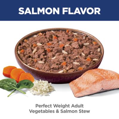 Show full view: Hill's Science Diet Adult Perfect Weight Management Vegetables & Salmon Stew Wet Cat Food, 2.8-oz pouch, case of 24 slide 5 of 12