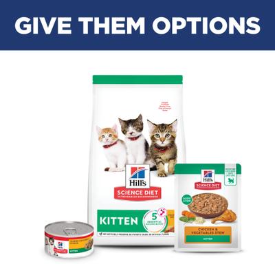 Show full view: Hill's Science Diet Kitten Chicken & Vegetables Stew Wet Cat Food, 2.8-oz pouch, case of 24 slide 10 of 12