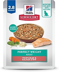 Hill's Science Diet Adult Perfect Weight Management Vegetables & Salmon Stew Wet Cat Food, 2.8-oz pouch, case of 24