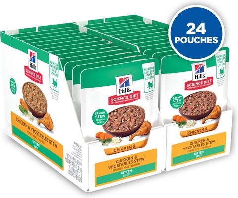 Show full view: Hill's Science Diet Kitten Chicken & Vegetables Stew Wet Cat Food, 2.8-oz pouch, case of 24 slide 3 of 12