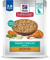 Hill's Science Diet Adult Perfect Weight Management Vegetables & Chicken Stew Wet Cat Food, 2.8-oz pouch, case of 24