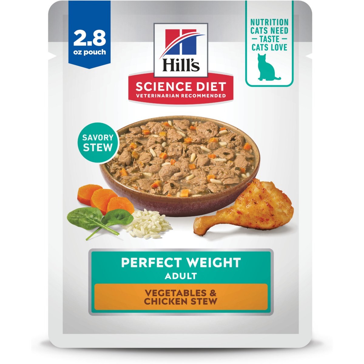 Hill's Science Diet Adult Perfect Weight Management Vegetables & Chicken Stew Wet Cat Food, 2.8-oz pouch, case of 24