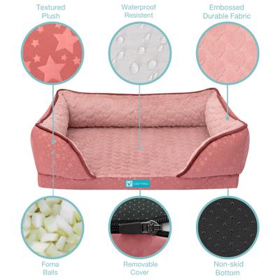 Show full view: Cozy Tails Orthopedic Bamboo Charcoal Infused Couch Dog Bed, Pink, Small slide 3 of 6