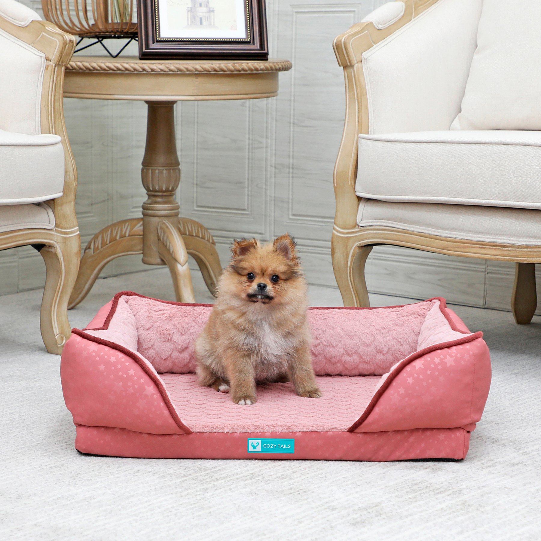 Cozy Tails Orthopedic Bamboo Charcoal Infused Couch Dog Bed, Pink, Large