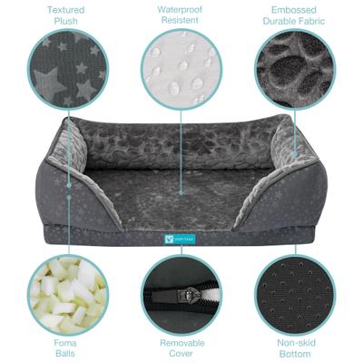 Show full view: Cozy Tails Orthopedic Bamboo Charcoal Infused Couch Dog Bed, Grey, Small slide 3 of 6
