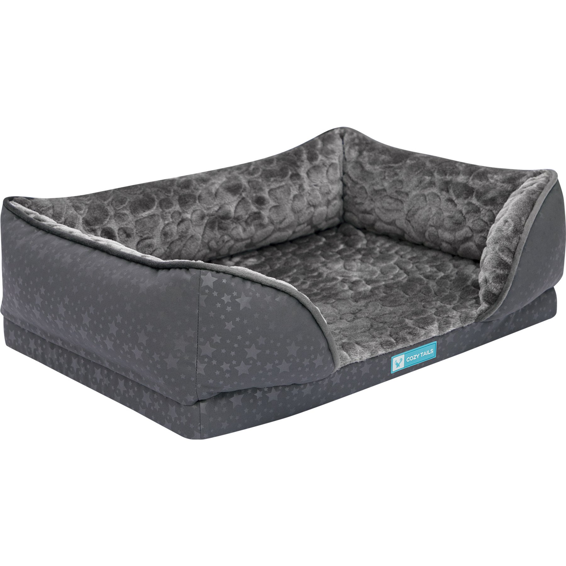 Cozy Tails Orthopedic Bamboo Charcoal Infused Couch Dog Bed, Grey, Medium