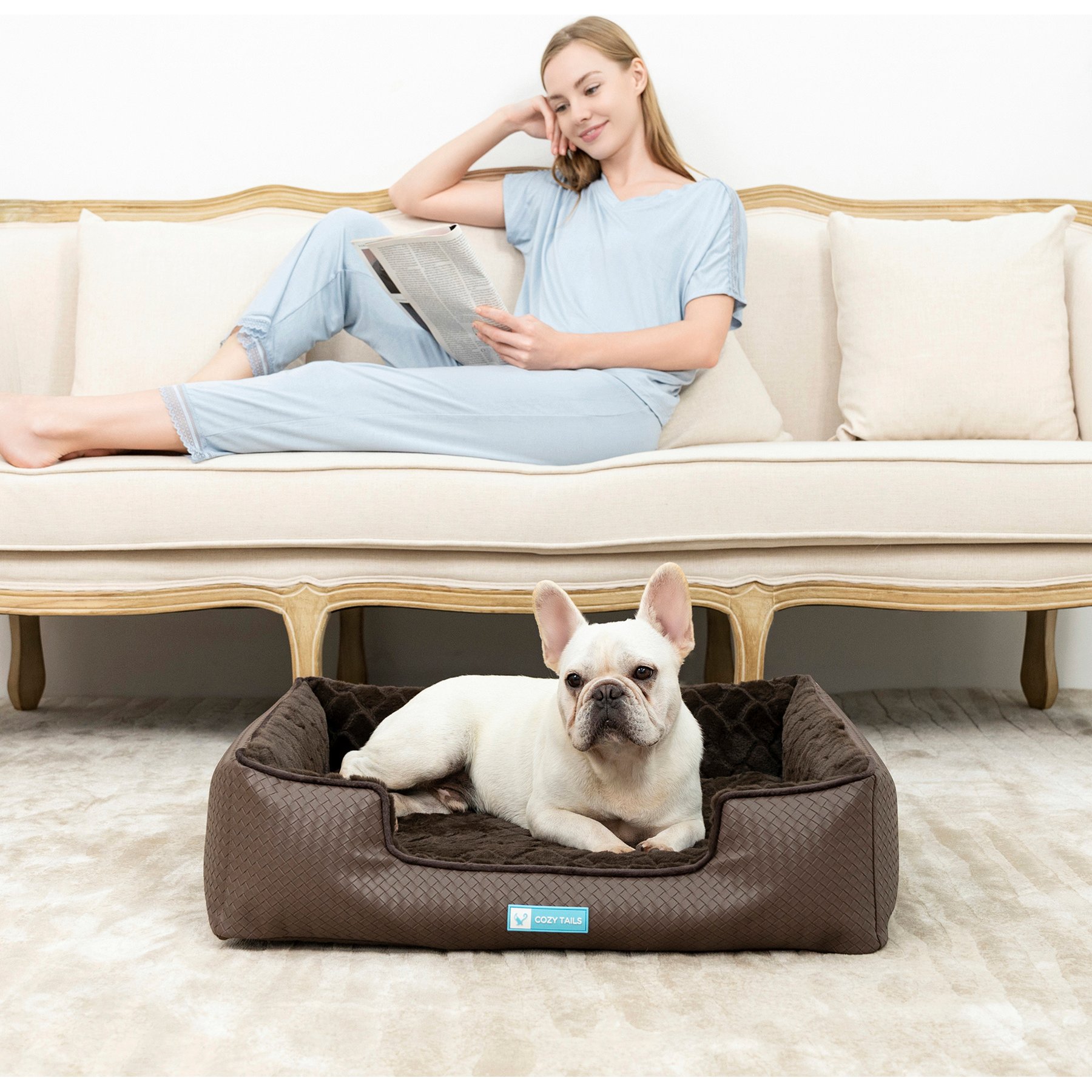 Cozy Tails Orthopedic Memory Foam Dog Bed, Brown, Large