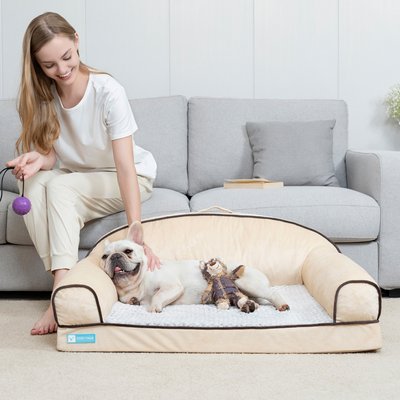 Cozy Tails Cozy Tails Lavender Infused Orthopedic Memory Foam Sofa Couch Dog Bed, Tan, Large