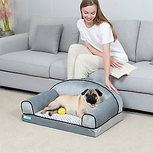 Cozy Tails Lavender Infused Orthopedic Memory Foam Sofa Couch Dog Bed, Grey, Medium