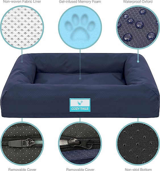 Show full view: Cozy Tails Waterproof Orthopedic Memory Foam Nest Dog Bed with Removable Cover, Navy, Medium slide 4 of 6