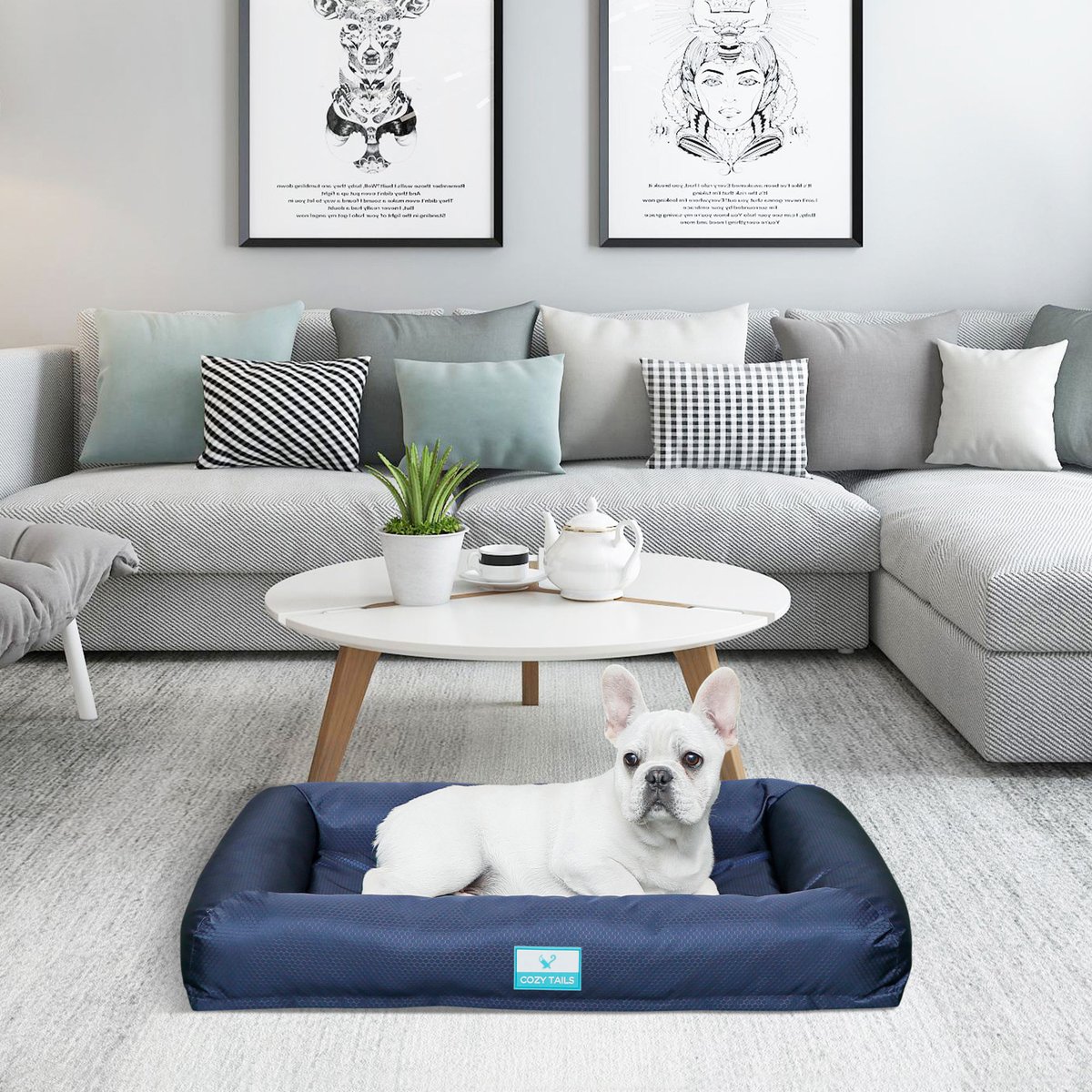 Cozy Tails Waterproof Orthopedic Memory Foam Nest Dog Bed with Removable Cover, Navy, Small