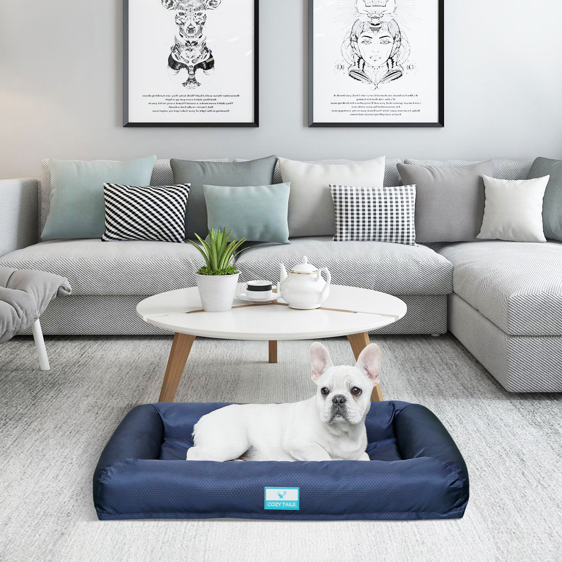 Cozy Tails Waterproof Orthopedic Memory Foam Nest Dog Bed with Removable Cover, Navy, Large