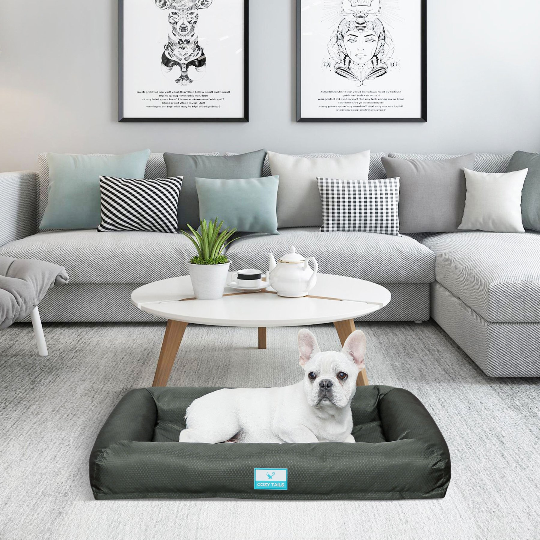 Cozy Tails Waterproof Orthopedic Memory Foam Nest Dog Bed with Removable Cover, Grey, Small