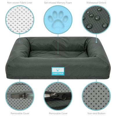Show full view: Cozy Tails Waterproof Orthopedic Memory Foam Nest Dog Bed with Removable Cover, Grey, Large slide 4 of 6
