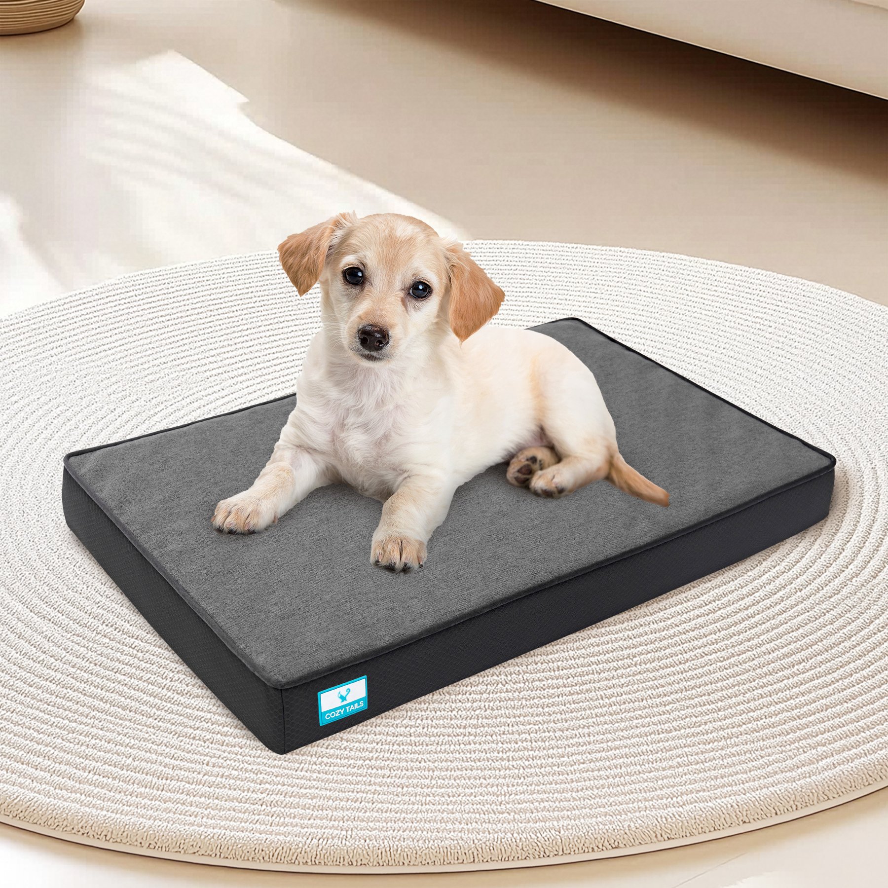 Cozy Tails Bamboo Charcoal Orthopedic Memory Foam Egg Crate Dog Bed, Charcoal, Small