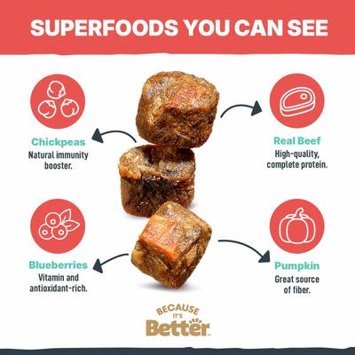 Show full view: Because It's Better Real Beef & Veggies Slow Baked & Air-Dried Dog Food, 3-lb bag slide 5 of 9