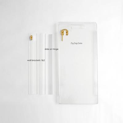 Show full view: Hiddin Clear Wall Mounted Tall Zig Zag Dog Gate, Clear, Gold, 4-Panel slide 4 of 8