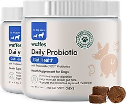 Wuffes Digestive Probiotics with Digestive Enzymes Flavored Soft Chew for Itchy Skin & Gut Supplement for Dogs, 120 count