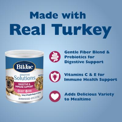 Show full view: Bil-Jac Sensitive Solutions Turkey & Pumpkin Wet Dog Food, 12.5-oz can, case of 12 slide 5 of 10