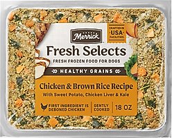 Merrick Fresh Selects Frozen Chicken & Brown Rice Dog Food, 18-oz pouch, 7 count