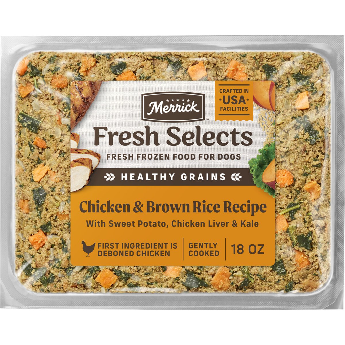Merrick Fresh Selects Frozen Chicken & Brown Rice Dog Food, 18-oz pouch
