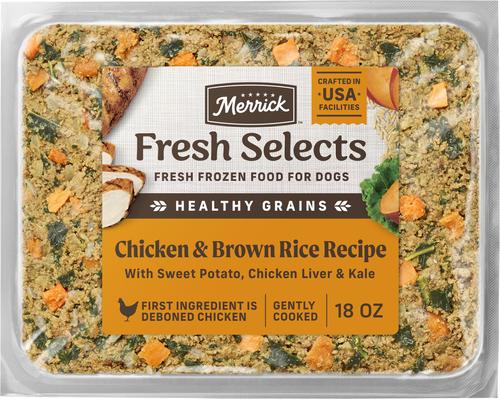 Show full view: Merrick Fresh Selects Beef & Brown Rice + Chicken & Brown Rice + Turkey & Brown Rice Frozen Dog Food, 18-oz pouch slide 5 of 10