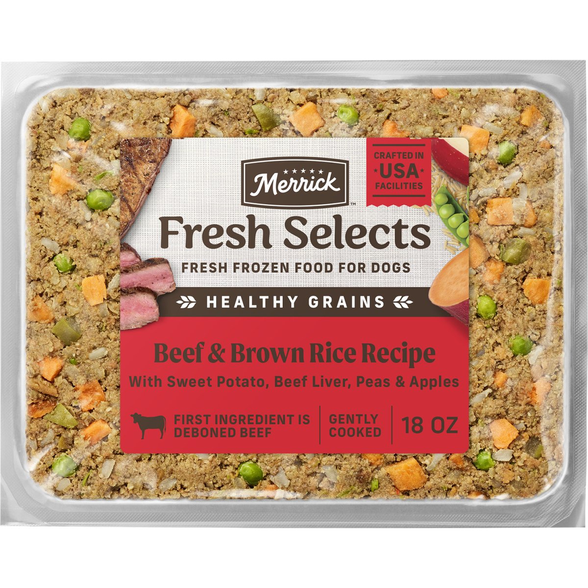 Merrick Fresh Selects Frozen Beef & Brown Rice Dog Food, 18-oz pouch, 14 count