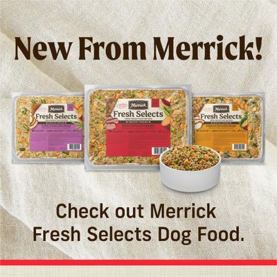 Show full view: Merrick Fresh Selects Beef & Brown Rice + Chicken & Brown Rice + Turkey & Brown Rice Frozen Dog Food, 18-oz pouch slide 3 of 10