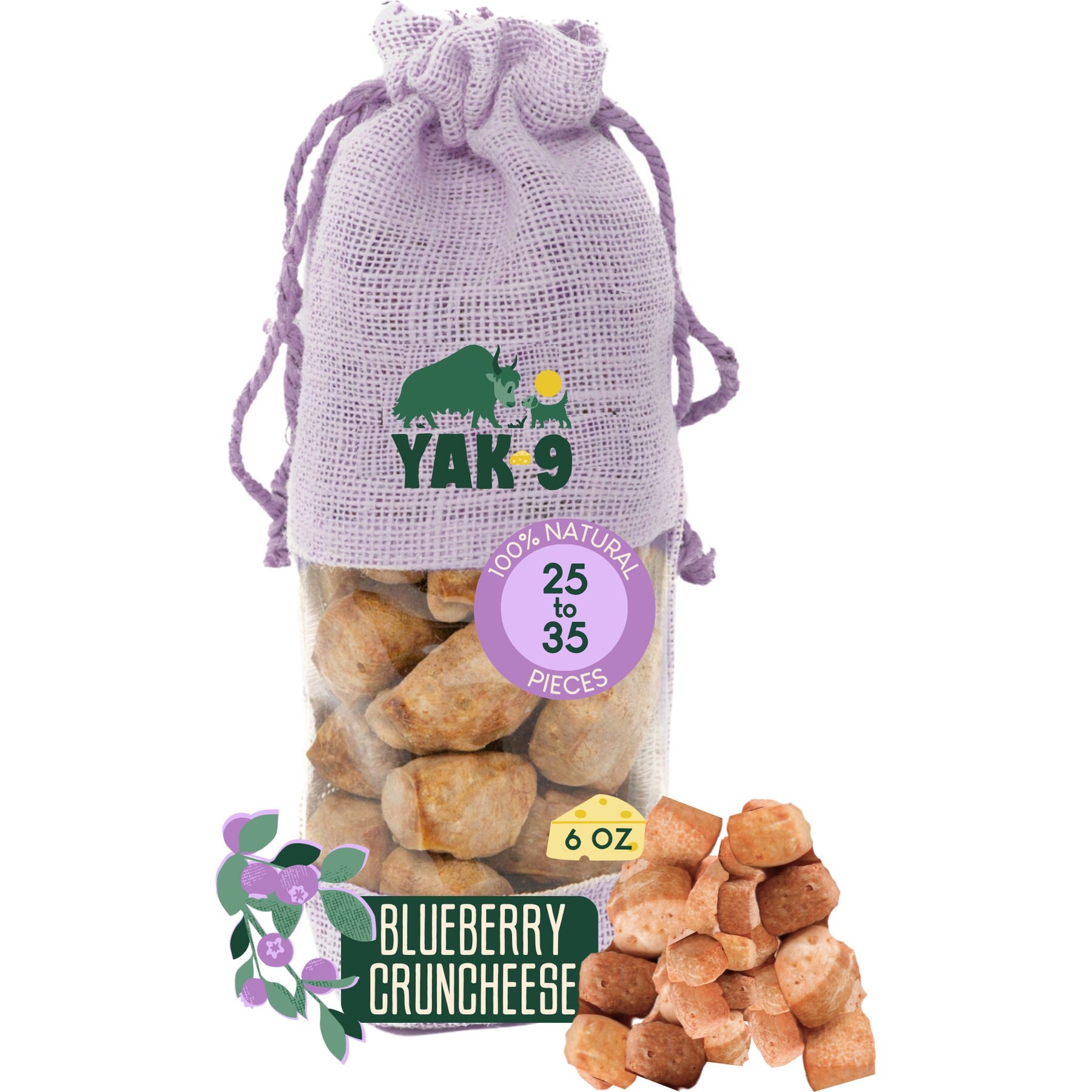 Yak9 Chews CrunCheese Natural Blueberry Flavored Crunchy Dog Treats, 0.37-lb bag