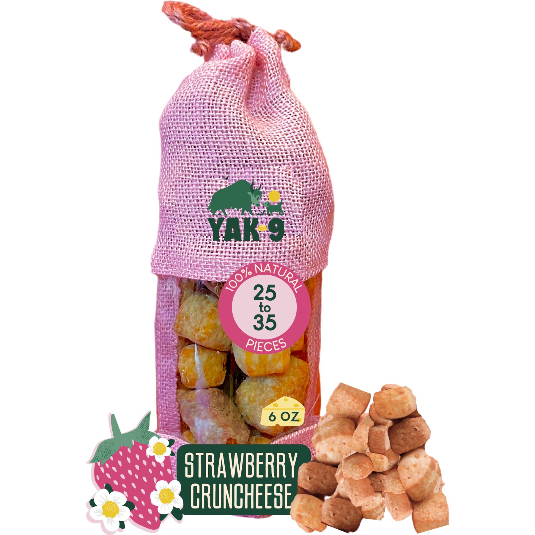 Yak9 Chews CrunCheese Natural Strawberry Flavored Crunchy Dog Treats, 0.37-lb bag
