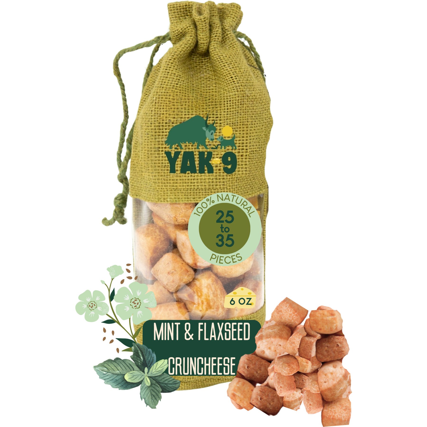 Yak9 Chews CrunCheese Natural Flaxseed Flavored Crunchy Dog Treats, 0.37-lb bag