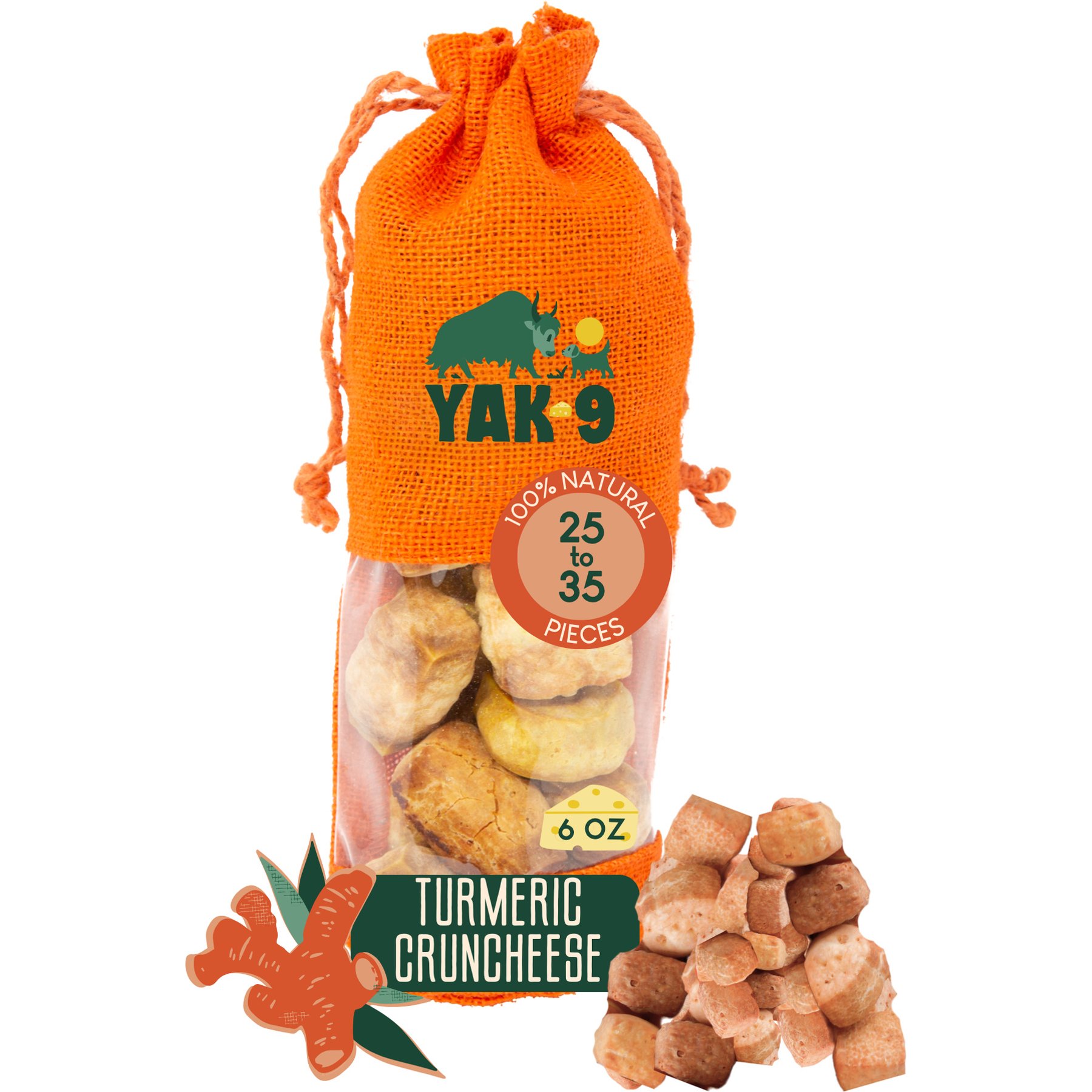 Yak9 Chews CrunCheese Natural Turmeric Flavored Crunchy Dog Treats, 0.37-lb bag
