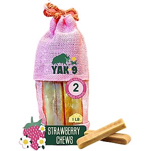 Yak9 Chews Strawberry Yak Chew Dog Treat, Large, 2 count
