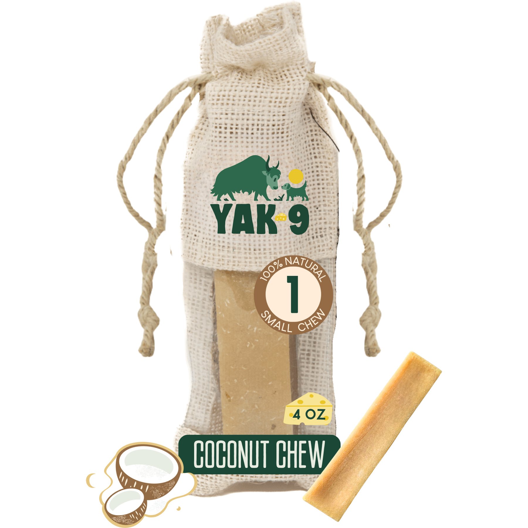 Yak9 Chews Coconut Yak Chew Dog Treat, 1 count, Small