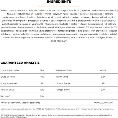 Show full view: Go! Solutions Digestive + Gut Health Salmon Recipe with Ancient Grains for Cats, 3-lb bag slide 4 of 9