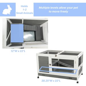 TRIXIE Indoor Small Pet Hutch with Wheels & Pull-Out Tray, Gray, Small