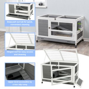 TRIXIE Indoor Small Pet Hutch with Wheels & Pull-Out Tray, Gray, Small