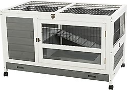 TRIXIE Indoor Small Pet Hutch with Wheels & Pull-Out Tray, Gray, Small