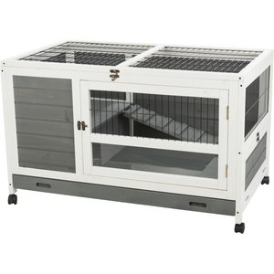 TRIXIE Indoor Small Pet Hutch with Wheels & Pull-Out Tray, Gray, Small