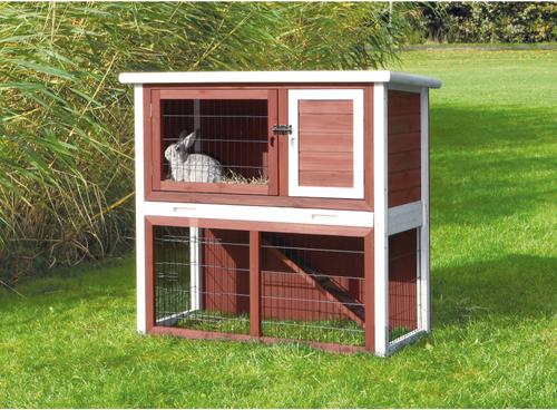 Show full view: TRIXIE Natura Rabbit Hutch with Sloped Roof, Brown/White, Medium slide 2 of 8