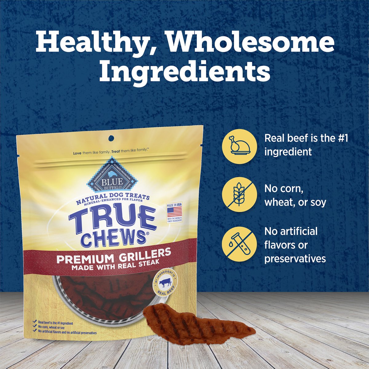 True Chews Premium Treat Bars with Real Beef, Brown Rice & Carrots Dog Treats